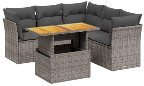 vidaXL Garten Sofagarnitur mit Kissen 5-TLG., Gartenmöbel Gartengarnitur, Sitzgruppe Sitzgarnitur, Lounge Sofa Garnitur Terrasse, Grau Poly Rattan