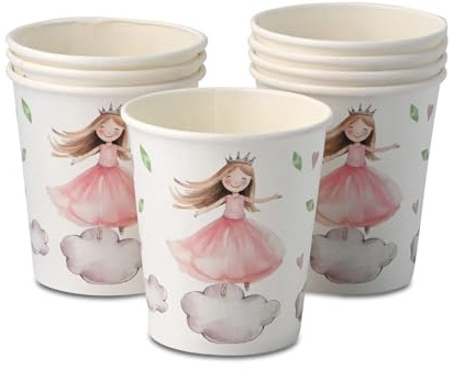 ECOFIESTA 8x Pappbecher für Kindergeburtstage 200 ml Prinzessin - Papierbecher plastikfrei - Prinzessin Deko Geburtstag, Partygeschirr Kindergeburtstag