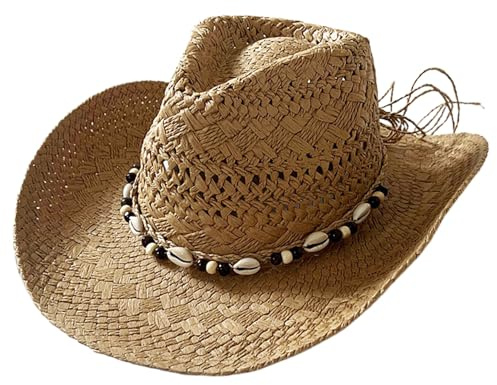 SunaOmni Unisex Adults Khaki Straw Cowboy Hat - Breathable, Sun Protection, Lightweight - Western, Festive - Medium/Large - Cowboy Hat