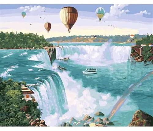 Aimaor Malen Nach Zahlen Erwachsene,Wasserfälle Boote Malen Nach Zahlen Kits DIY mit rahmen Handgemalt Ölgemälde Kit Leinwand Acrylfarbe Paint by Numbers Heimdekoration Geschenke - 45x60cm