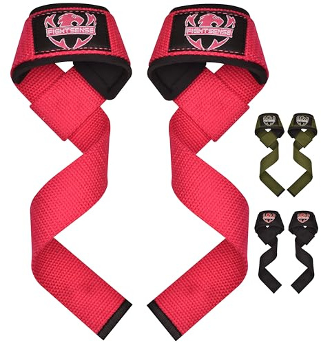 FIGHTSENSE Lifting straps for weightlifting, Gym wrist straps for men women, Neoprene Padded Cotton Weightlifting Straps for Bodybuilding, Powerlifting, Deadlifting and strength training (PINK)