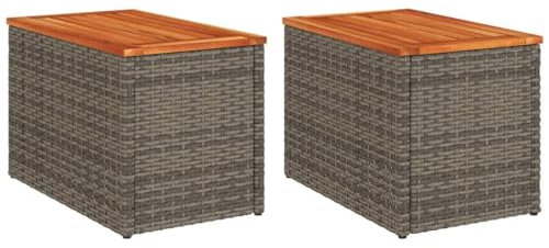 HETFTJN Biergartengarnitur Balkontisch Klein Biertischgarnitur Terrassentisch - Garten-Beistelltische 2 STK. Grau 55x34x37cm Poly Rattan Holz für Speisesaal Outdoor Terrasse Balkon