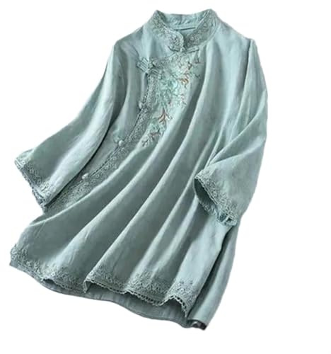 Stickerei China Stil Shirt Frauen Vintage Cheongsam Top Hanfu chinesische traditionelle Kleid Tang-Anzug Harajuku Blusen Baumwolle Leinen Light EN8 XL