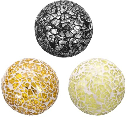 Sourcing Map 3Pcs Decorative Glass Balls, 2.36 Inch Orbs, Silver Black, Gold Tone, Light Yellow