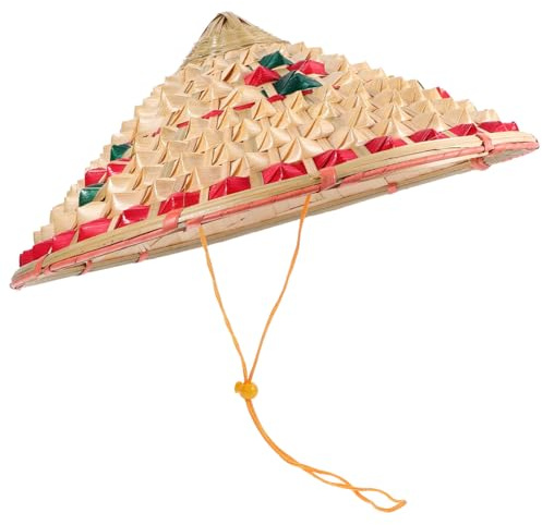COSMEVIVI Bambushut Cosplay Hut Chinesischer Hut Handgewebt Verstellbares Seil Atmungsaktiv Leicht Strohhut Dekoration für Bühne und Alltag 36cm