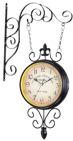 XLWLLNJ Reloj de Estación de Doble Cara, Reloj de Jardín, Diseño Retro, Reloj de Pared para Colgar en La Pared para Sala de Estar, Oficina, Dormitorio, Decora