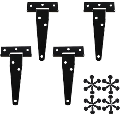 Zydiwo 4 Stück T-Scharniere Schwerlast Schwarze T-Förmige Türscharniere mit Schrauben für Schuppentore Holzzäune Gartentor Fenster (4 Zoll)