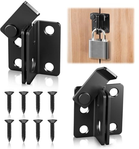 2 Set Türriegel Abschließbare Edelstahlriegel, 2-in-1 Riegel mit Schließlöchern, Offenes Sicherheitsschloss links für Garage, Keller, Garten, Fenster, Tür, Zaun (Schwarz)