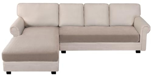 BellaHills Sectional Sofa Covers Sofa Seat Cushion Covers L Shape Separate Cushion Couch Chaise Cover for Sectional Sofa (Chaise + 3 Seater, Sand)