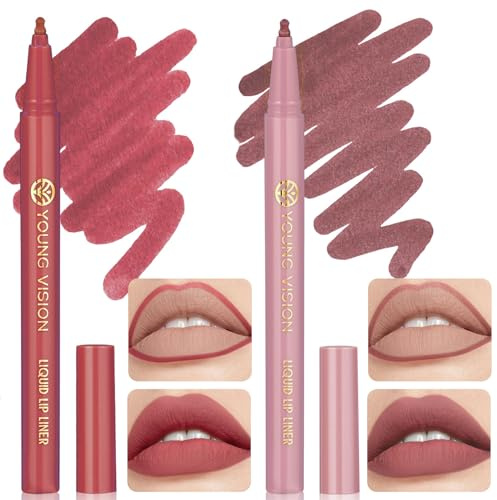 Perfilador Labios Permanente,Delineador Labios Mate,Perfilador Labios Waterproof, Lip Liner líquido mate, altamente pigmentado, Suave,a Prueba de Manchas,(2 unidades)
