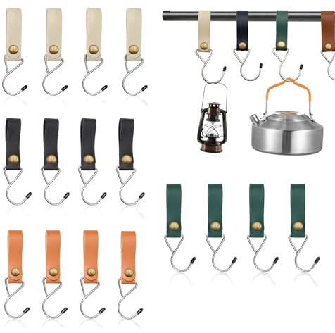 MHYMX Leder S Haken, 12 Stück Haken für Kleiderstange S Haken mit Lederschlaufe Metall S Förmige Haken zum Einhängen 16 X 2 cm Multifunktionshaken für Garderobe Camping Kinderwagen
