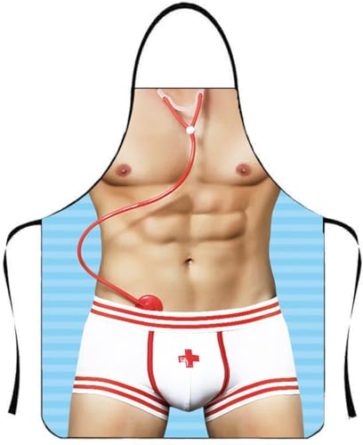 KOQAIIZ Lustige Kochschürze, Muskelmann kochschürze, Kochen Küchenschürze Sexy Schürze, Erwachsenenschürze für Männer, Geschenk
