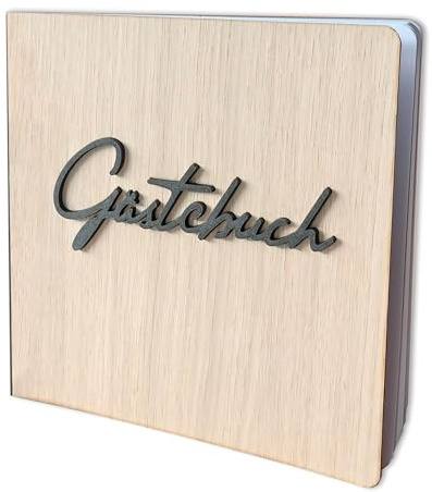Holzgrusskarten.at Gästebuch Holz Hochzeit – Handgefertigt mit 3D-Schriftzug – Auch für Geburtstag, Babyparty, Taufe und mehr – Hochwertiges Echtholzcover aus Eichenholz