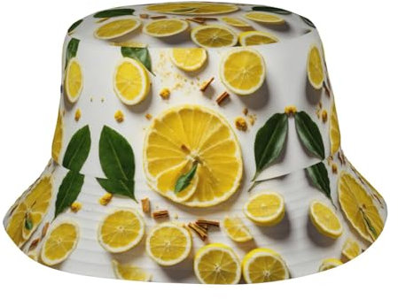 rannsut Chapeau cloche jaune imprimé citron pour femme et homme, casquette de pêcheur de plage pliable pour voyage d'été, noir, taille unique