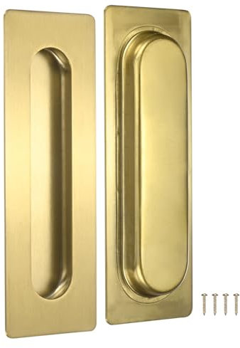 M METERXITY 2-Pack Recessed Finger Pulls, 7 Inch Stainless Steel Sliding Closet Door Handles for Barn/Pocket Door, Rectangular Flush Pulls Handles [Gold Tone]