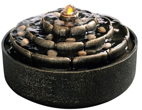 ZENY896V Fontana da Interni Fontana Circolare Zen Lotus - Umidificatore a Cascata da Tavolo for la casa, L'Ufficio o l'arredo dello Spazio di Meditazione Fontana da Tavolo