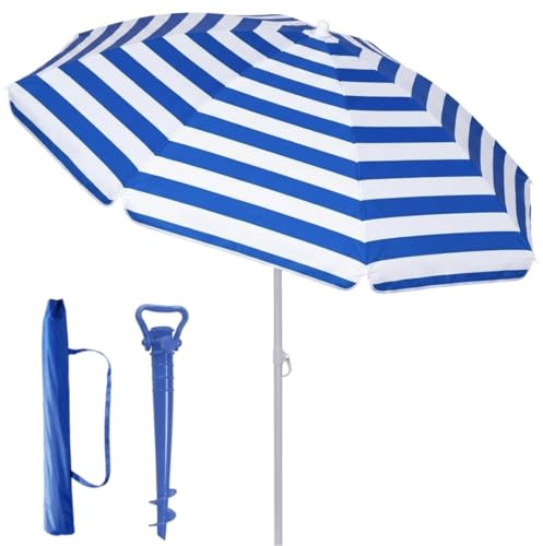 azorex Sombrilla de Playa de Aluminio 180/200/220cm – Parasol Inclinable con Protección UV, Ventilación Antiviento, Incluye Bolsa de Transporte (180CM)