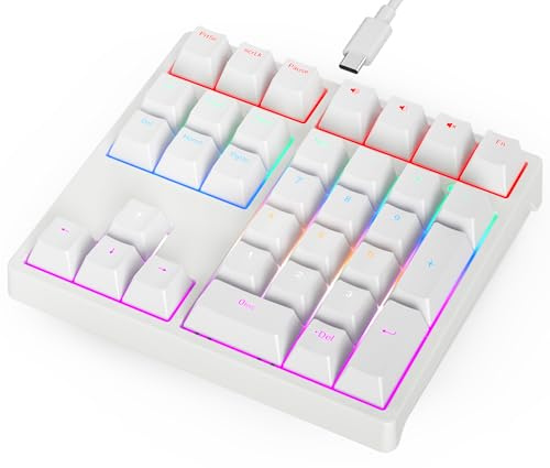 Gurjot Number Pad，Mechanical USB Wired Numeric Keypad with RGB LED Backlit,34 Keys Numpad Keyboard with PBT Keycaps Blue Switches for Windows/Mac Laptop,Computer,Desktop,PC,Notebook (White)