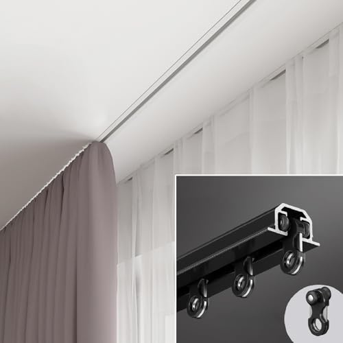 Silent 3.7m Curtain Rod Heavy Duty Metal Support Single Rail System Smooth Sliding for Kitchen & Shower Home Decor Curtain Track and Stylish