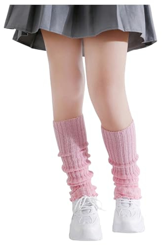 Floerns Girl's Y2K Cable Knit Leg Warmers Lettuce Trim Ribbed Cute Stacked Boot Socks Pink One-Size