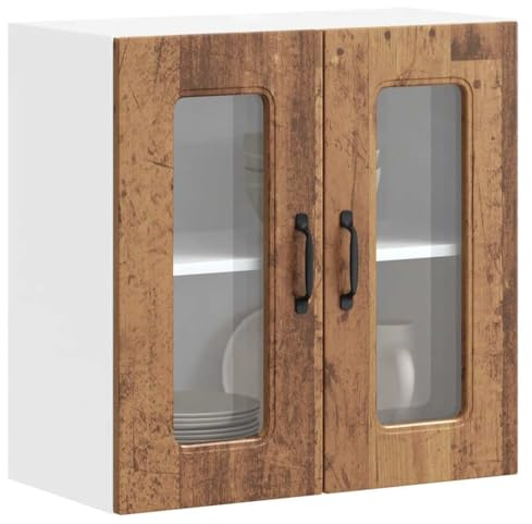 Emmtore Küchen-Hängeschrank mit Glastür Kalmar Herdumbauschränke Lucca Backofenschrank, Herdschrank, Ofenschrank, Küchenofenschrank, Küchenherdschrank Altholz-Optik Holzwerkstoff