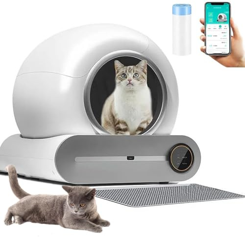 Selbstreinigende Katzentoilette Elektrisch Cat, Große Katzen Katzenklo Geschlossen, APP Steuerung Desodorierer Health Monitor mit 1 Rollen Müllsäcken und Katzenstreumatte