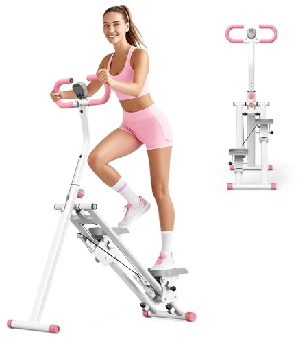 Stepper für das Training im Heim-Fitnessstudio, Vertical Climber-Geräts für Ganzkörpertraining, kompakter, zusammenklappbarer Cardio-Übungs-Climber mit erweiterter Schrittweite (Weiß)
