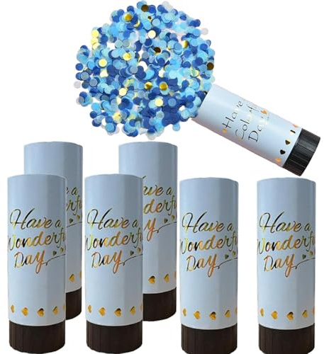 Konfetti-Kanonen, biologisch abbaubar, für Hochzeit, Party, 11 cm, Blau, 6 Stück