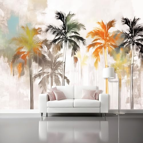 Papel Pintado Pared 400 x 280 cm - Moderno Planta Hoja De Palma Papel pintado Gris Claro Mural de Arte Decoración para Comedores Salones Habitaciones Sala Cuarto Oficina Salón