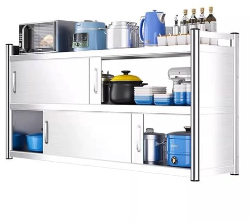 Metallschrank Mehrzweckschrank Metall Edelstahlkonstruktion 1- Oder 2-lagig Schiebetür Oberschrank Schraubbefestigung Möglich Tragkraft Pro Ebene: 50 Kg Küchenschrank(100 * 30 * 90cm)