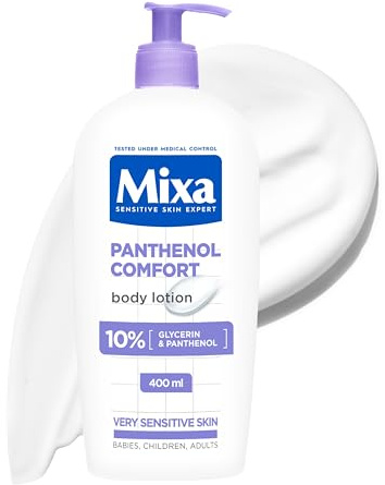 Mixa Body Lotion, Panthenol Comfort, for very sensitive skin, For babies, children & adults, 10% Glycerin & Panthenol, instant skin relief & anti-itch protection, fragrance-free, 400ml