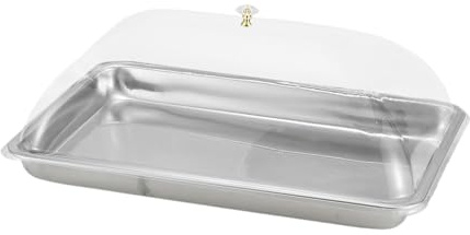 FytStycale Vassoio per Torte Rettangolare con Coperchio Trasparente in Acciaio Inox, Piattino da Portata per Dessert Dolci Frutta, Facile da Pulire per RIST, Cucina e Ricevimento di Nozze, 50x35x5 Cm
