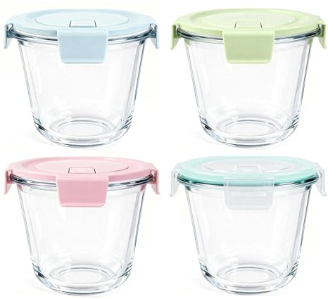 LUKDNEEY 4PCS Round Glass Soup Containers with Lids | 700ml Reusable Airtight Lunch Bowls for Soup, Salad, Leftovers, Meal Prep