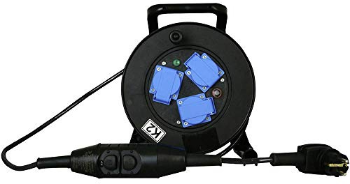 Kopp 144815001 PRCD-S, IP44, 230 VAC, montiert Kabeltrommel-Vollgummi-Winkelstecker mit 2 x Schutzkontaktsystemen, 3 x Schutzkontaktsteckdosen mit Klappdeckel, circa 15 m, Schwarz