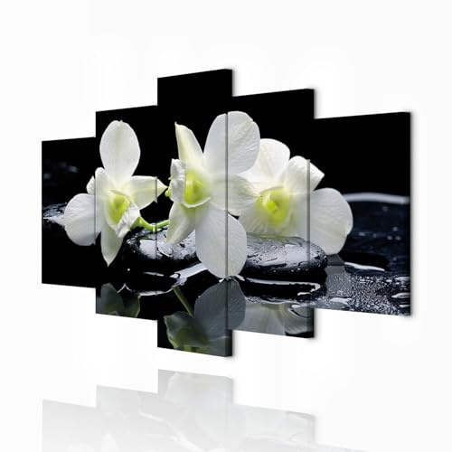 decomonkey Wandbilder Blumen Orchidee 200x100 cm XXL 5 Teilig Kunstdruck | Leinwandbilder, Bild auf Leinwand, Wanddeko, Wohnzimmer, Wanddekoration, Natur, Spa, Zen