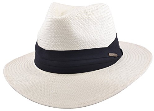 MAZ Unisex Paper Straw Crushable Foldable Summer Panama Fedora Hat with Band and Adjustable Sweatband (Medium(57cm), Beige)