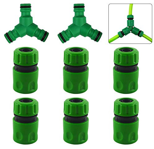 Kungfu Mall, kit di connettori rapidi a scatto: 2 pezzi a 3 vie per tubo flessibile da 1/2 e 6 pezzi per estremità, per tubo flessibile da 1/2