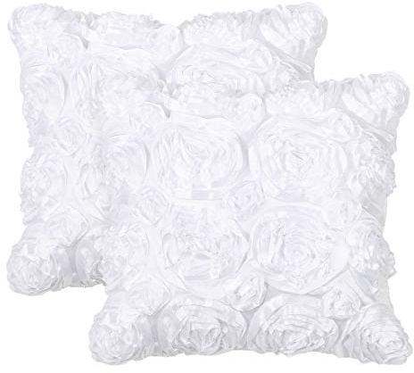 PiccoCasa 3D Stereo Satin Cushion Covers 2 Pack Snow White 40cm x 40cm | Satin Decorative Cushion Covers, Throw Pillow Covers for Sofa, Couch & Bedroom