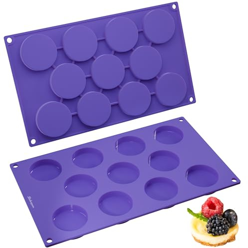 Bakerpan Silicone Mini Muffin Top Pans - Set of 2 - Small Round Molds for Tarts, Cookies, Candy, Chocolate