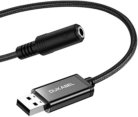 DuKabel USB auf 3,5mm Klinke Adapter 0,5m für PC, Laptop, Mac & PS5 | Externe Soundkarte mit 3.5mm 4 Pole CTIA Buchse, kompatibel mit Headset, TRRS Mikrofon, Lautsprecher (Nicht für TV & Auto)
