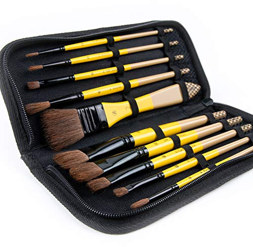 Artify 2021 - Juego de 10 Pinceles de Pintura, Naturborsten Incluye una Funda de Transporte, Ideal para Pintura acrílica, óleo, Acuarela