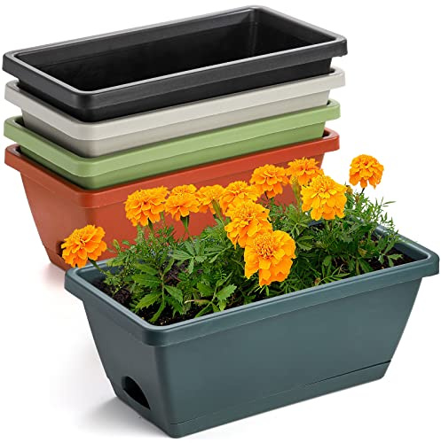 Hedume 5 Pack 14 Inches/35.5cm Flower Window Box, Plastic Vegetable Planters Indoor Outdoor, Plastic Flower Box Planter for Windowsill, Patio, Garden, Home Décor, Porch (5 Colors)