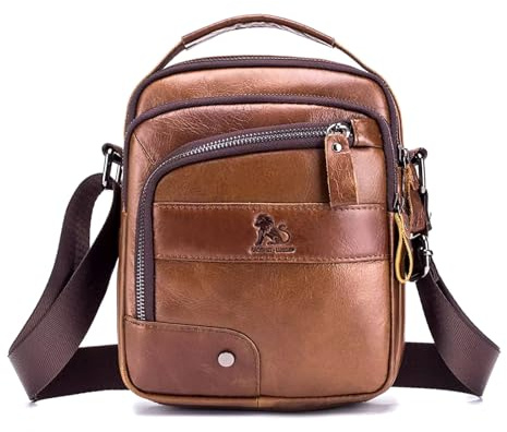 Echtes Leder Umhängetasche,Lässige Mode Crossbody Tasche,Wasserdicht Verschleißfest Multifunktionale Outdoor-Rucksack,Geeignet für Männer und Frauen Vintage Business Travel,Kleine Schulranzen,Braun
