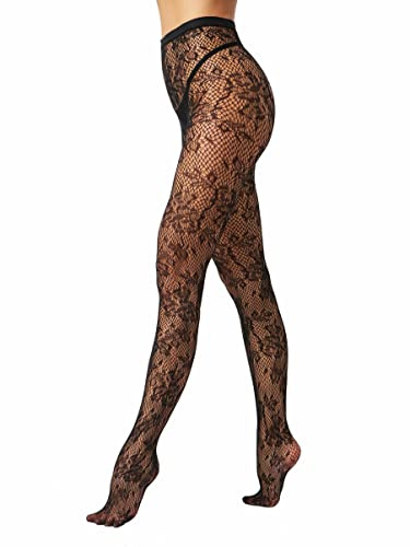 EVERSWE High Waist Fishnet Tights, Thigh High Suspender Stockings (Allover Flower, SM)
