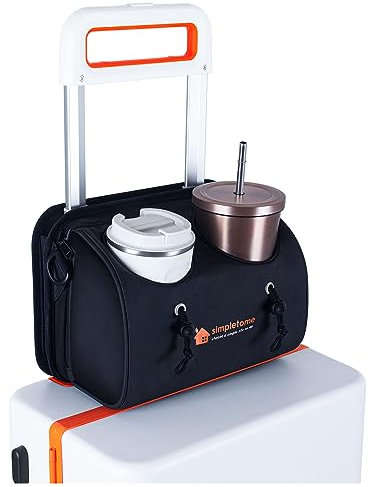 simpletome 4 en 1 Porte Gobelet de Valise Porte Boissons de Bagage avec Poches pour Passeport Tasse Téléphone et Ipad Voyage et d'affaires de Accessoires Valise Tasse (Noir) (Noir)