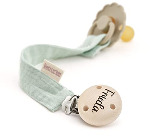 AngelicArt Schnullerband mit Gravur Namen für Babys - Mädchen und Jungen - Viele Modelle und Farben (Mint)
