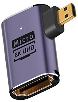 chenyang CY - Adaptador convertidor micro HDMI 2.1, micro HDMI macho a HDMI hembra, adaptador convertidor de extensión UHD en ángulo recto de 90 grados