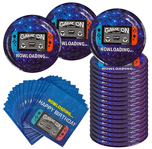 AINIUNIU Décorations de Fête de Jeu Vidéo, Comprenant Assiettes, Serviettes, Fournitures pour Anniversaire D'enfant, Décorations de Fête de Jeu Vidéo pour Garçons et Joueurs, 20 Personnes