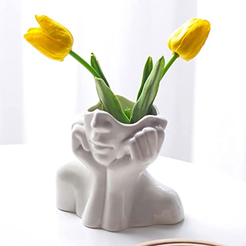 NSXIN Kopf Gesicht Vase Blumenvase Keramik Vase Aesthetic Deko Frau Body Blumenvase Weiß Modern Nordische Dekorative Vase Schreibtisch Home Deko Für Heimdekoration Wohnzimmer (Stil A)