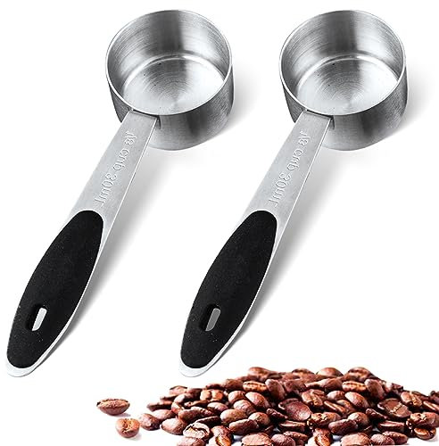 2 PCS 1/8 Cup Stainless Steel Measuring Scoops Coffee Measuring Scoop 30ML Small Coffee Scoop Measuring Cup with Black Silicone Handle Large Capacity and Comfortable Hand Feeling Tablespoon